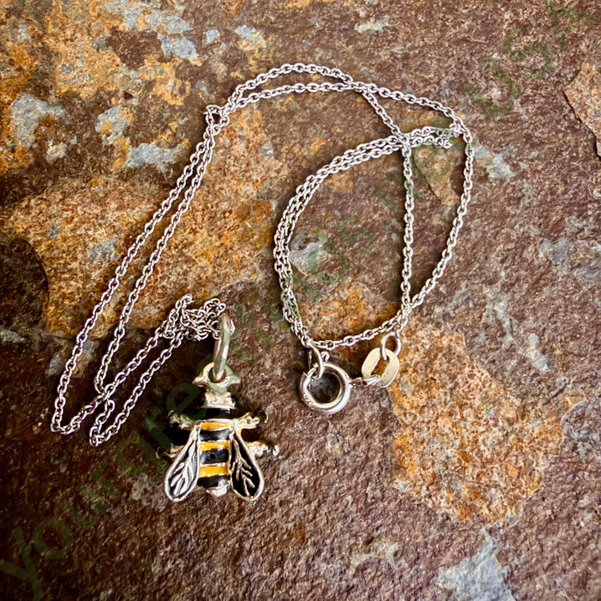 Sterling Silver & Enamel 3D Honey Bee Necklace necklace