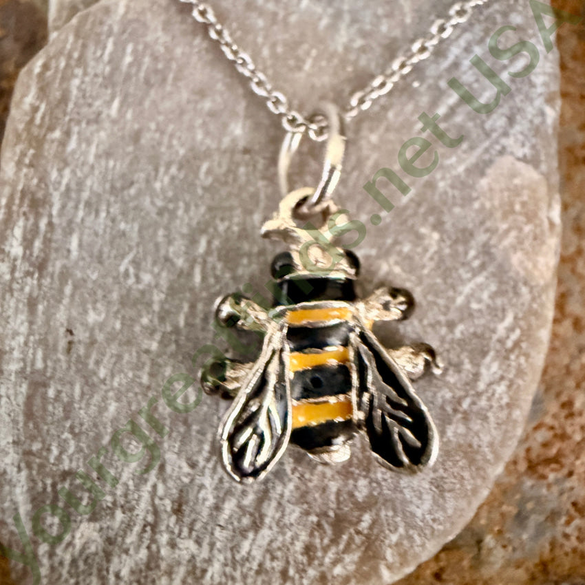 Sterling Silver & Enamel 3D Honey Bee Necklace necklace