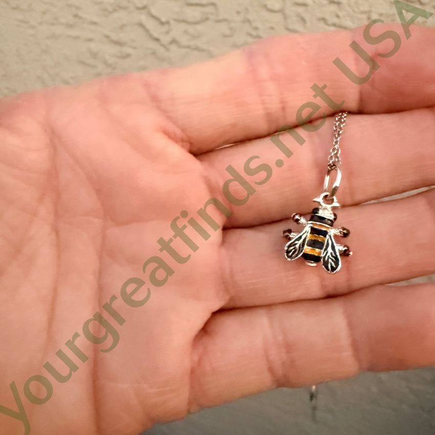 Sterling Silver & Enamel 3D Honey Bee Necklace necklace