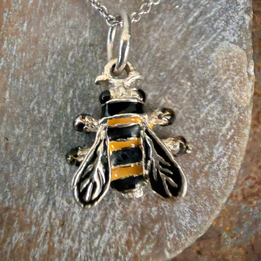 Sterling Silver & Enamel 3D Honey Bee Necklace necklace