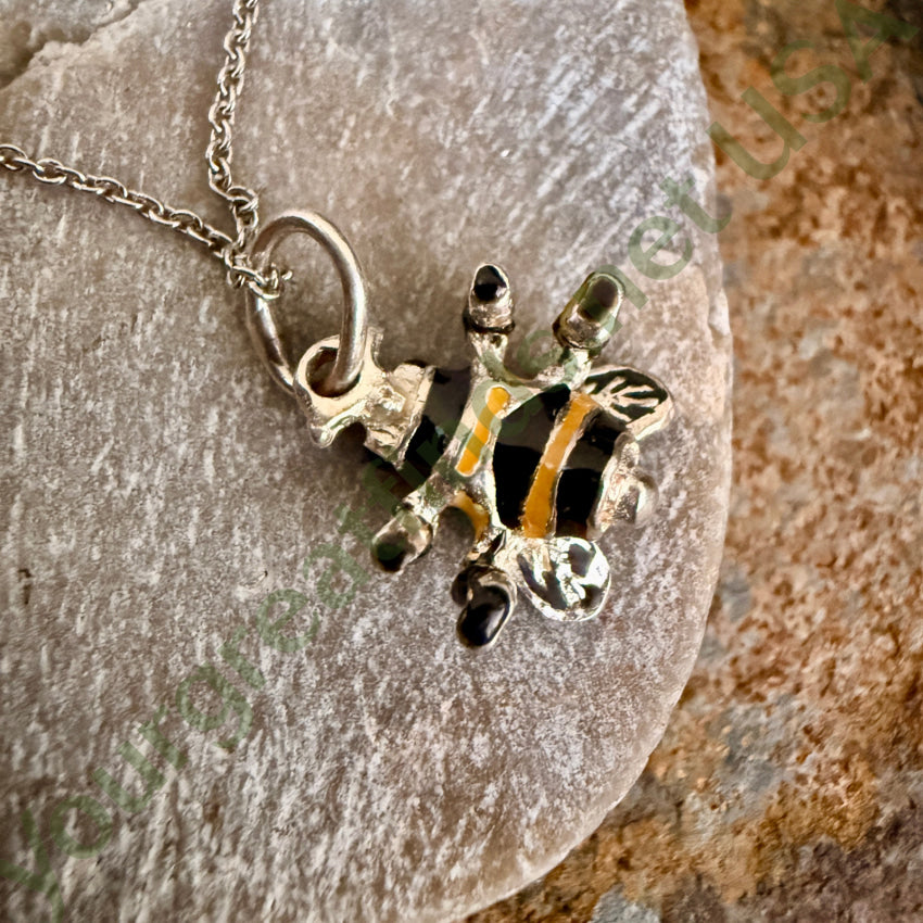 Sterling Silver & Enamel 3D Honey Bee Necklace necklace