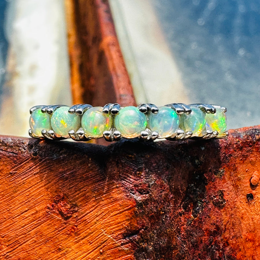Sterling Silver & Ethiopian Opal Row Ring Size 8 Rings