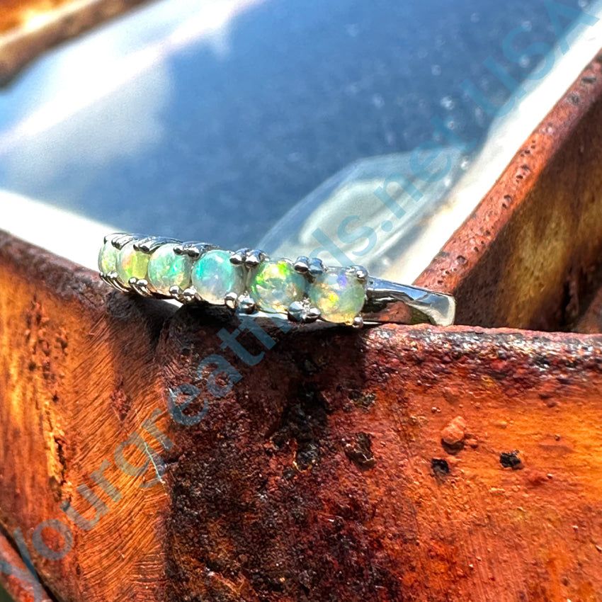 Sterling Silver & Ethiopian Opal Row Ring Size 8 Rings