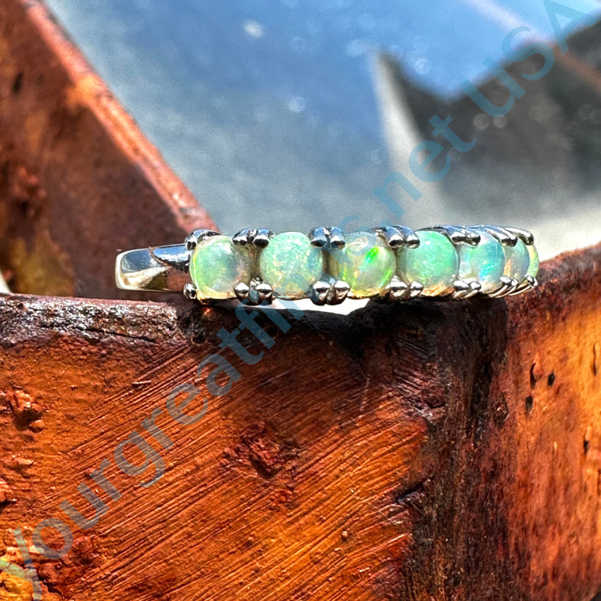 Sterling Silver & Ethiopian Opal Row Ring Size 8 Rings