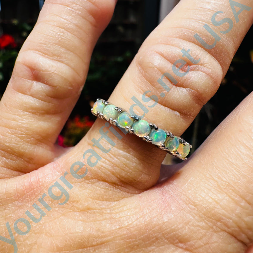 Sterling Silver & Ethiopian Opal Row Ring Size 8 Rings