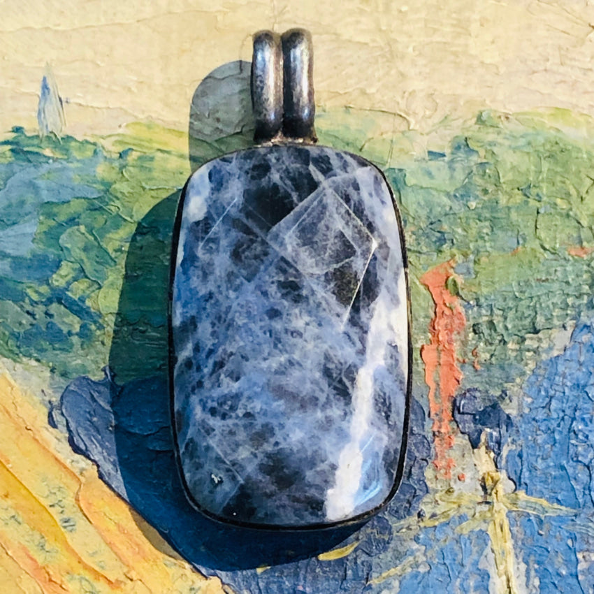 Sterling Silver Facet-Cut Denim Blue Sodalite Pendant Pendant