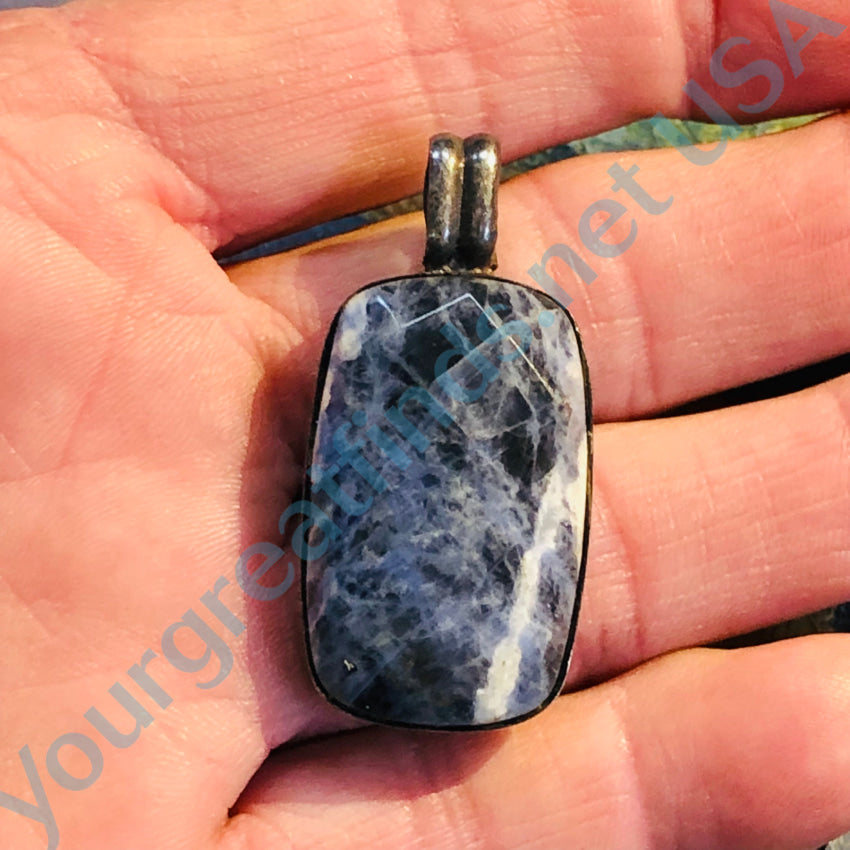 Sterling Silver Facet-Cut Denim Blue Sodalite Pendant Pendant