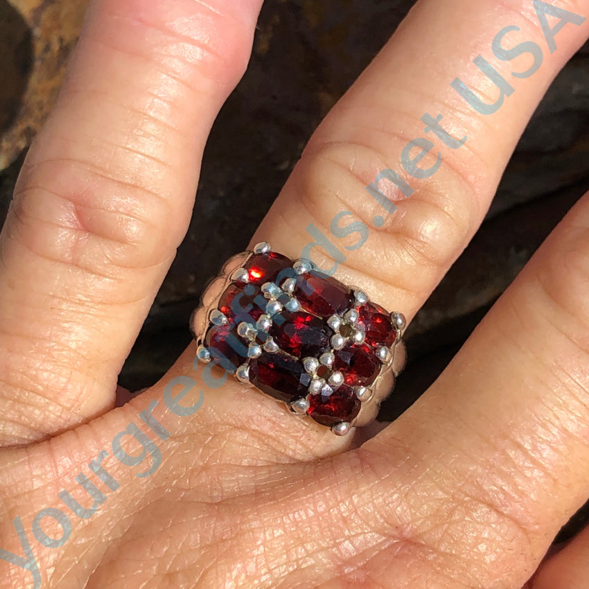 Sterling Silver & Faceted Garnet Band Ring Size 7