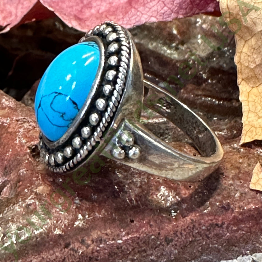 Sterling Silver & Faux Turquoise Ring Size 6