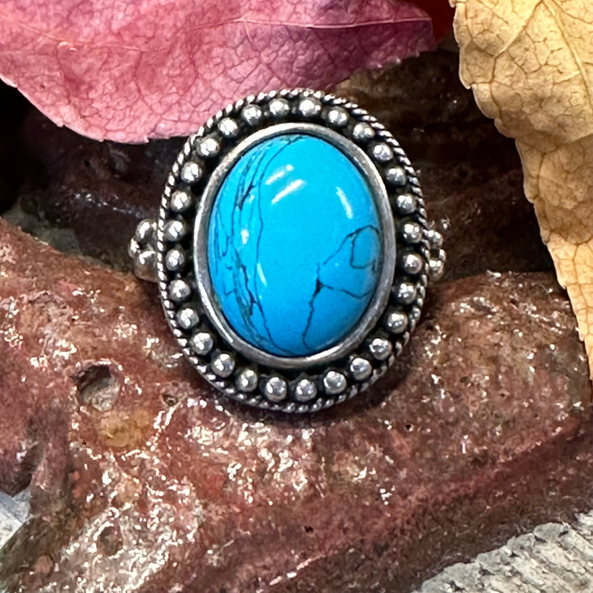 Sterling Silver & Faux Turquoise Ring Size 6