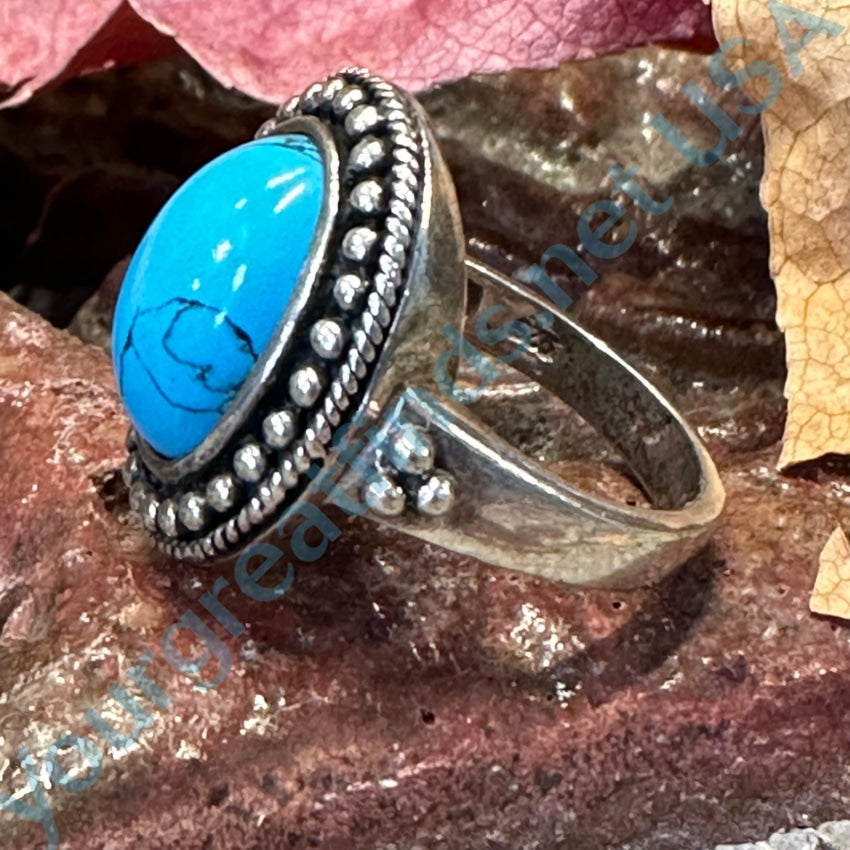 Sterling Silver & Faux Turquoise Ring Size 6
