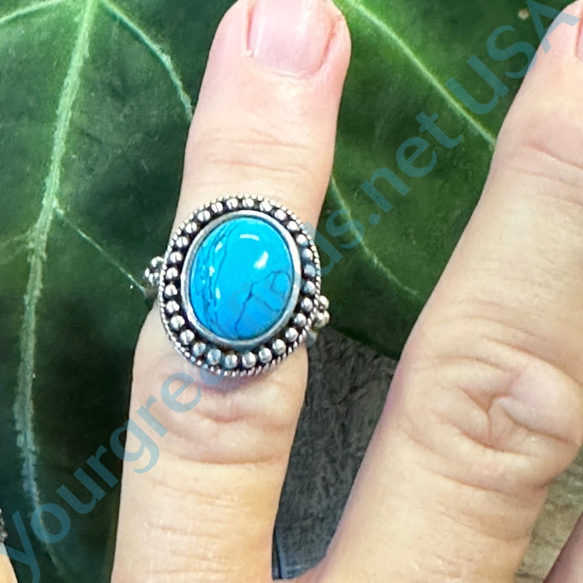 Sterling Silver & Faux Turquoise Ring Size 6