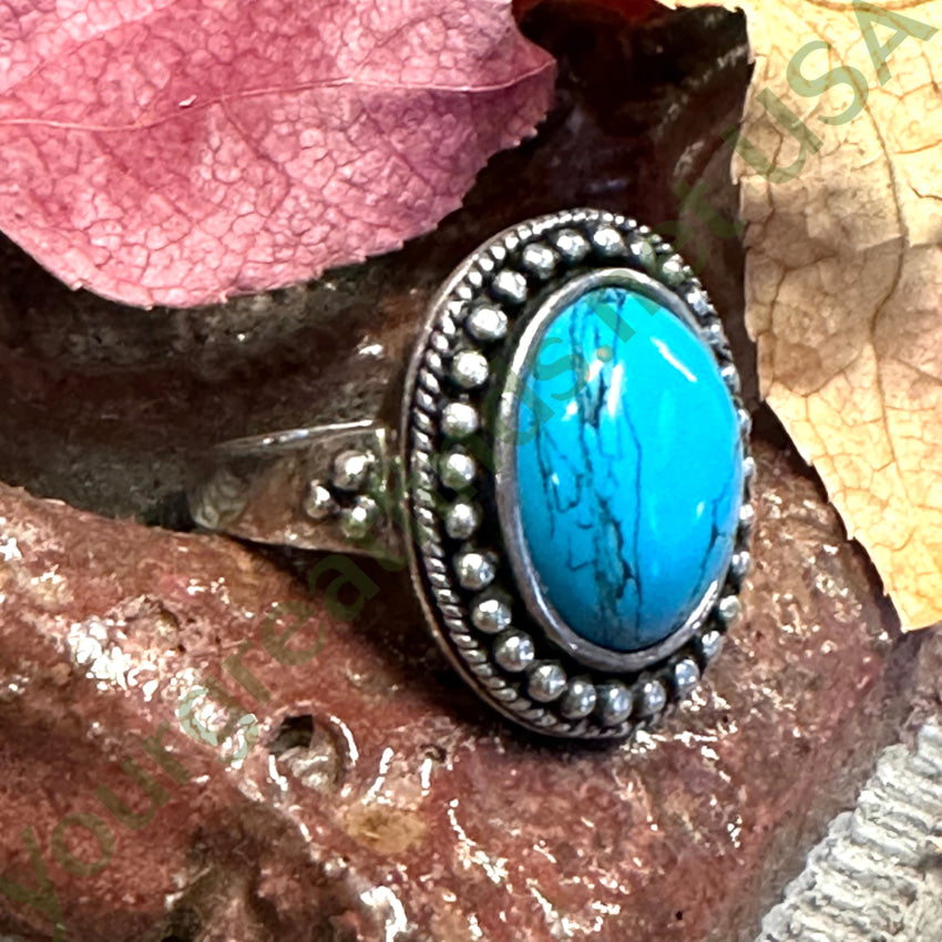 Sterling Silver & Faux Turquoise Ring Size 6