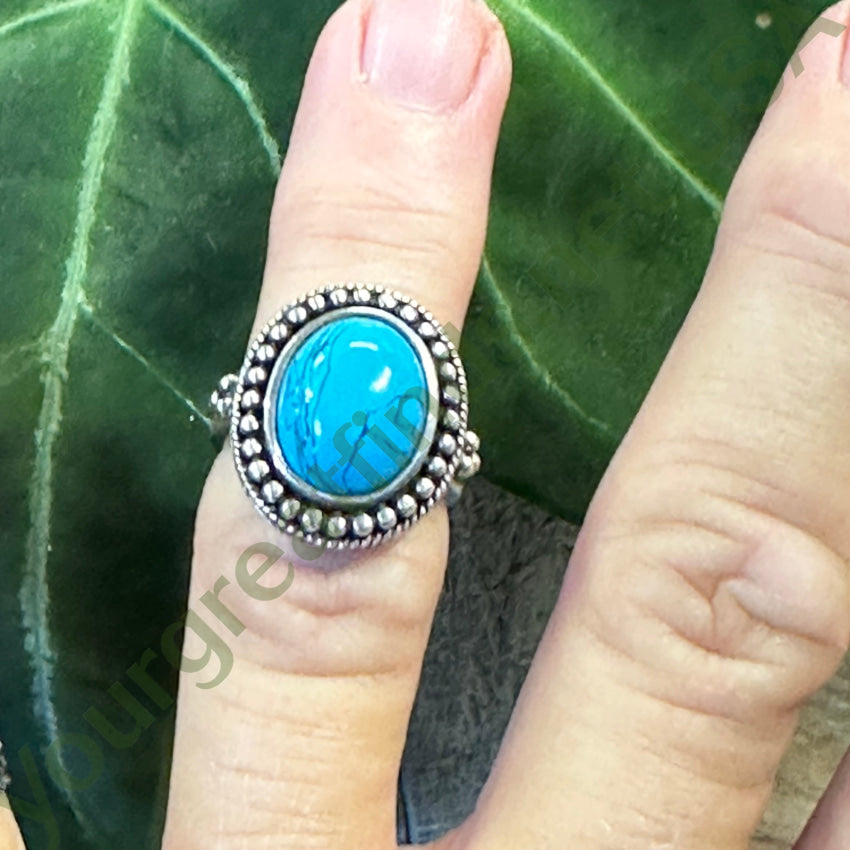 Sterling Silver & Faux Turquoise Ring Size 6