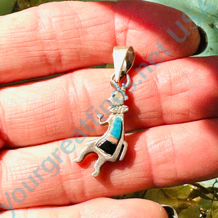 Sterling Silver Figural Pendant Channel Inlay Turquoise Apparel & Accessories