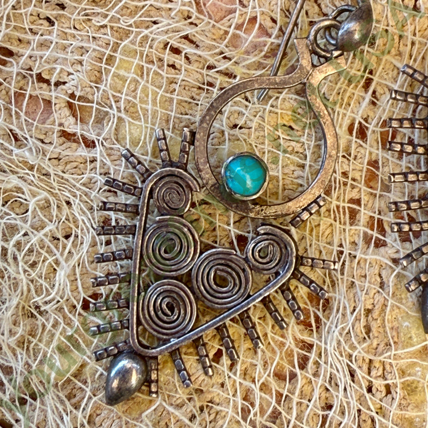 Sterling Silver Filigree & Turquoise Heart Pierced Earrings Earrings