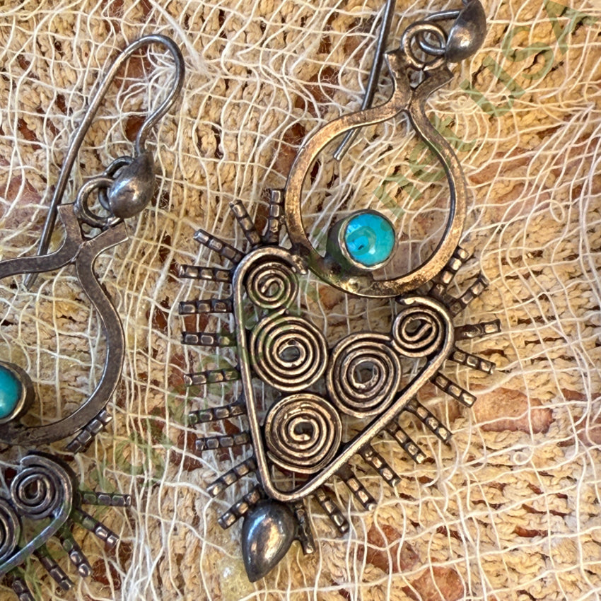 Sterling Silver Filigree & Turquoise Heart Pierced Earrings Earrings