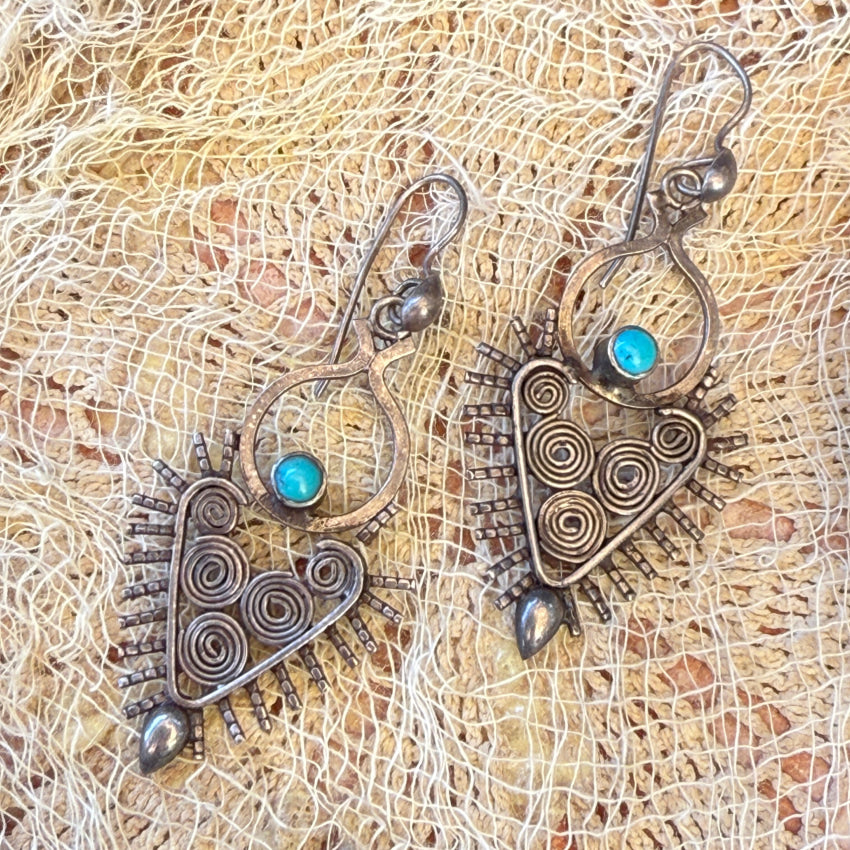 Sterling Silver Filigree & Turquoise Heart Pierced Earrings Earrings