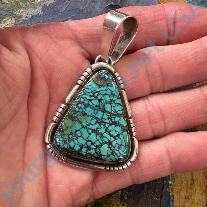 Sterling Silver Fine Spider Web Turquoise Pendant Pendant