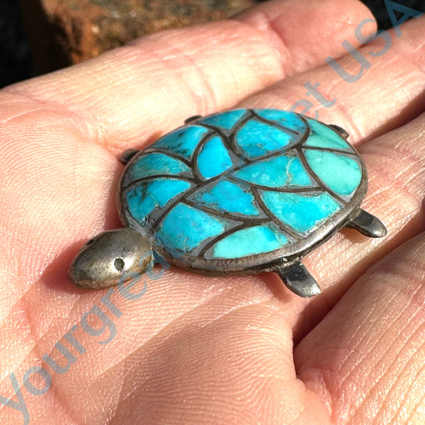 Sterling Silver & Fish Scale Turquoise Design Tortoise Turtle Pin Pin Brooch