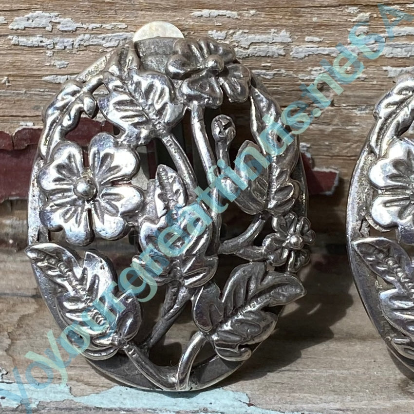 Sterling Silver Floral Garden Earrings Clip On Vintage Yourgreatfinds