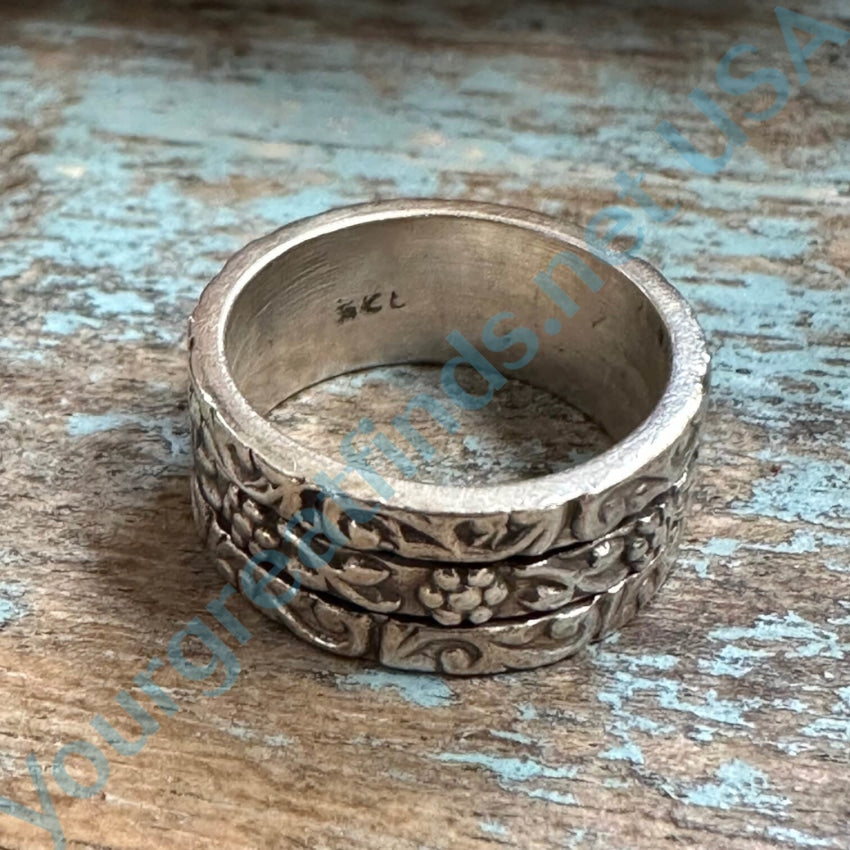 Sterling Silver Floral Wide Band Spinner Ring 5