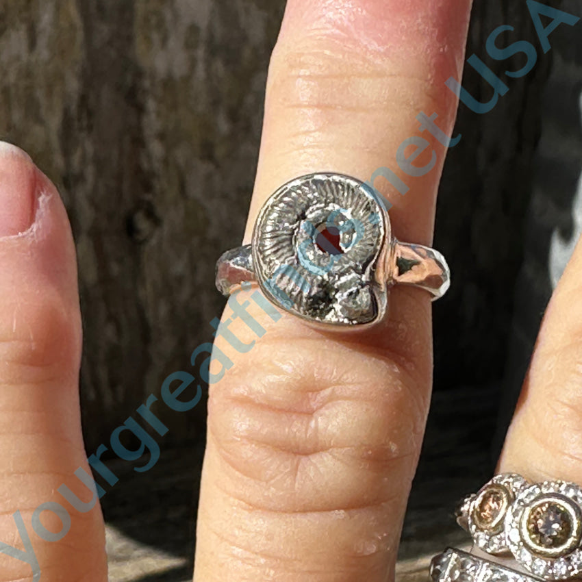 Sterling Silver & Fossil Ammonite Ring Size 6 Ring