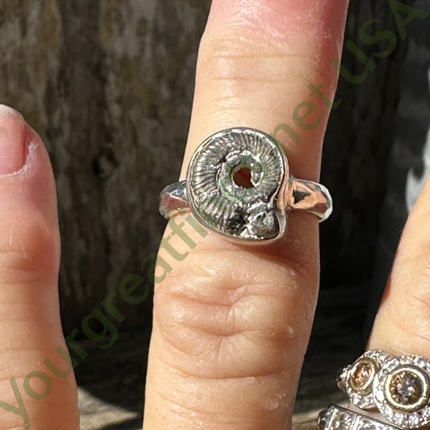 Sterling Silver & Fossil Ammonite Ring Size 6 Ring