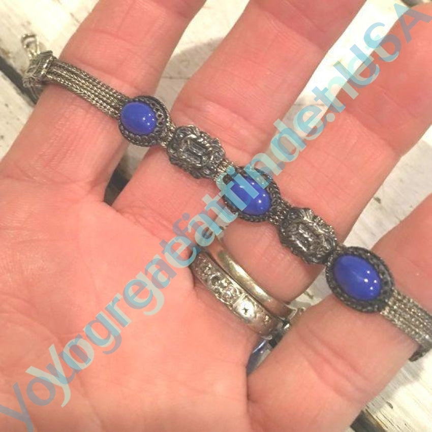 Sterling Silver Foxtail Chain Bracelet with Azurite Yourgreatfinds