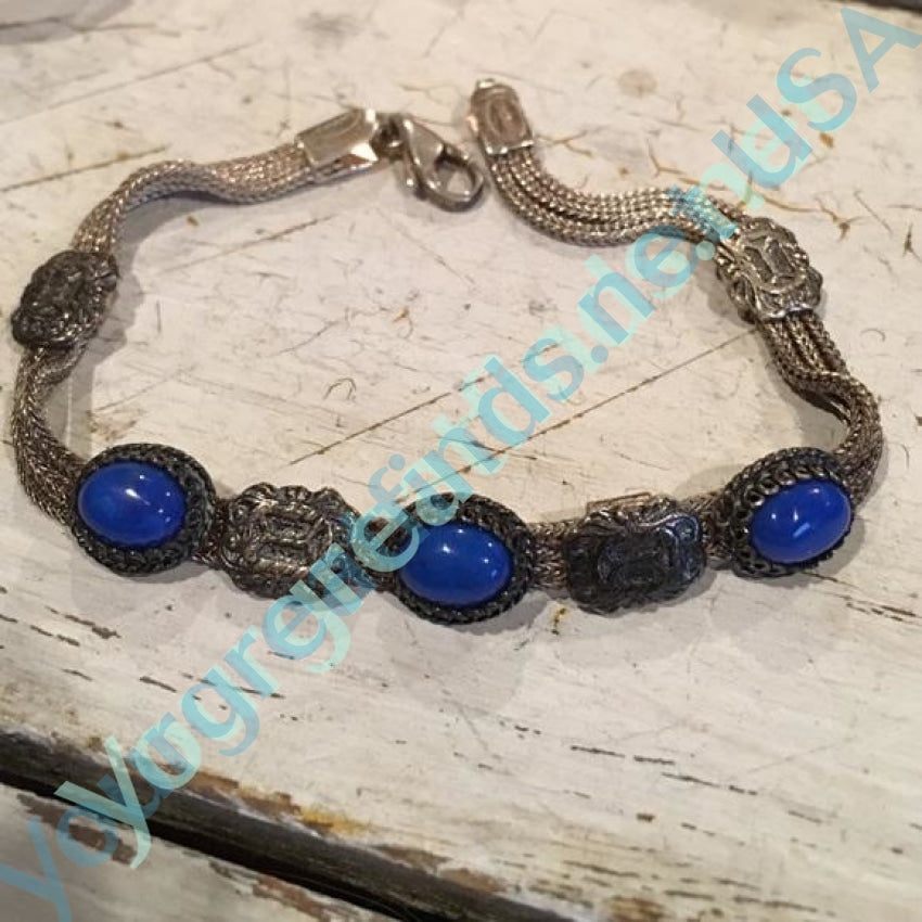 Sterling Silver Foxtail Chain Bracelet with Azurite Yourgreatfinds