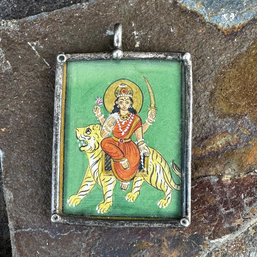 Sterling Silver Framed Goddess Bhawani / Durga Maa Pendant Pendant