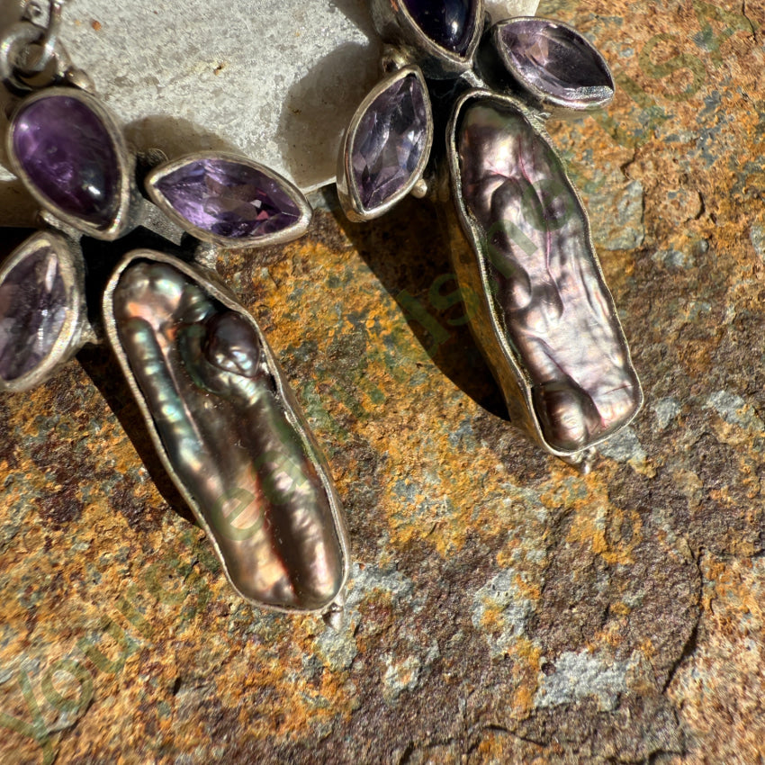 Sterling Silver Freshwater Black Pearl Gemstone Pierced Earrings earrings