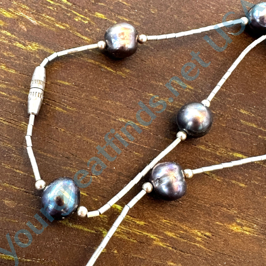 Sterling Silver & Freshwater Floating Black Pearl Necklace Necklace