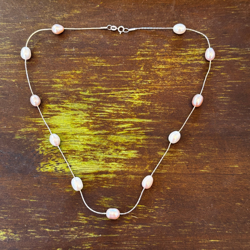 Sterling Silver & Freshwater Floating Pearl Necklace Necklace