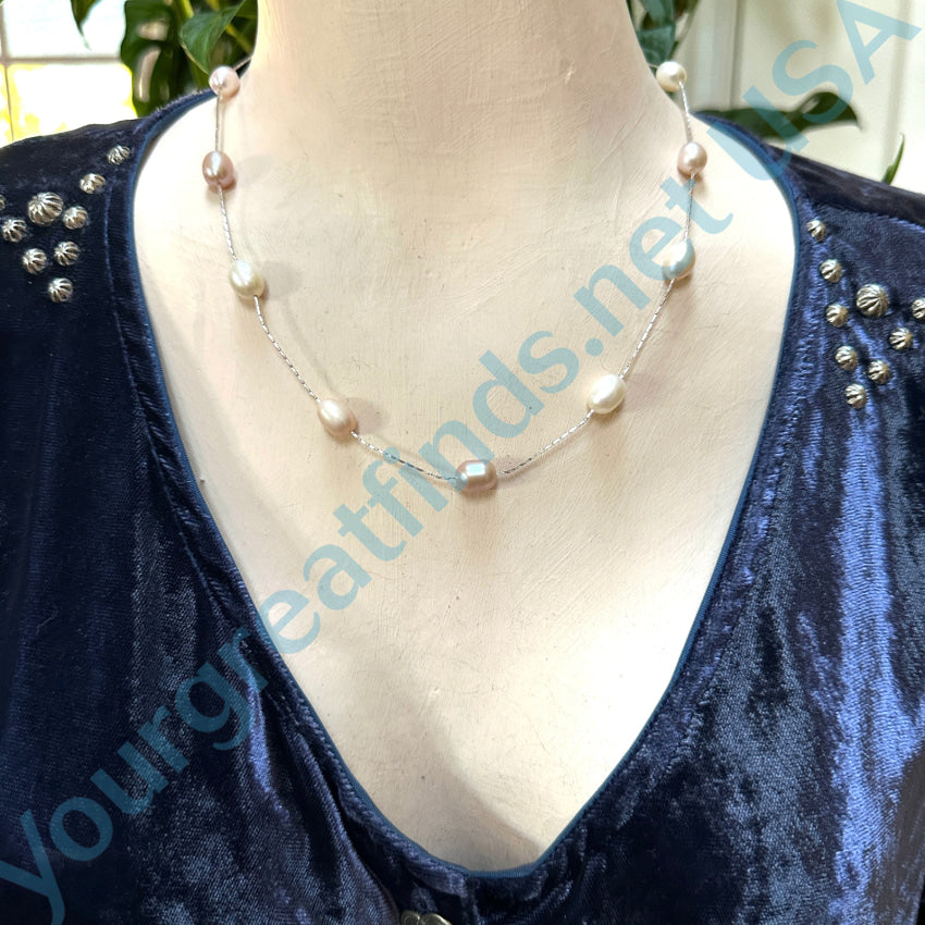 Sterling Silver & Freshwater Floating Pearl Necklace Necklace