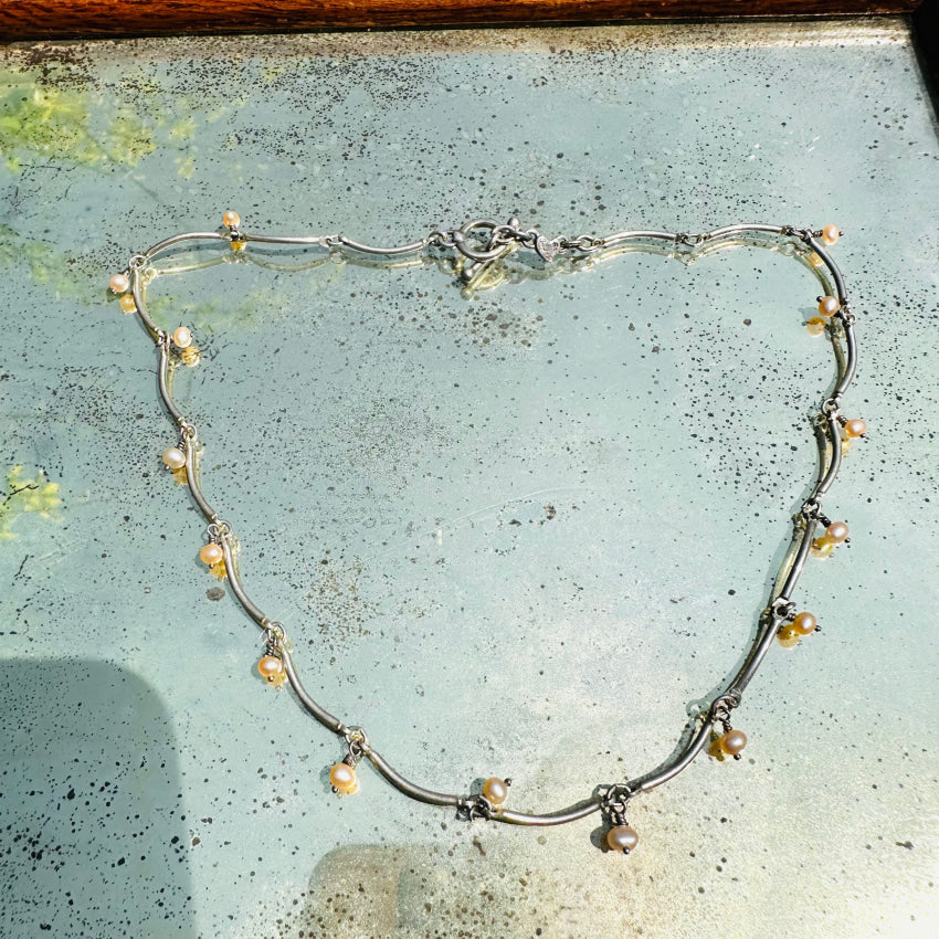 Sterling Silver & Freshwater Pearl Choker Necklace Necklace