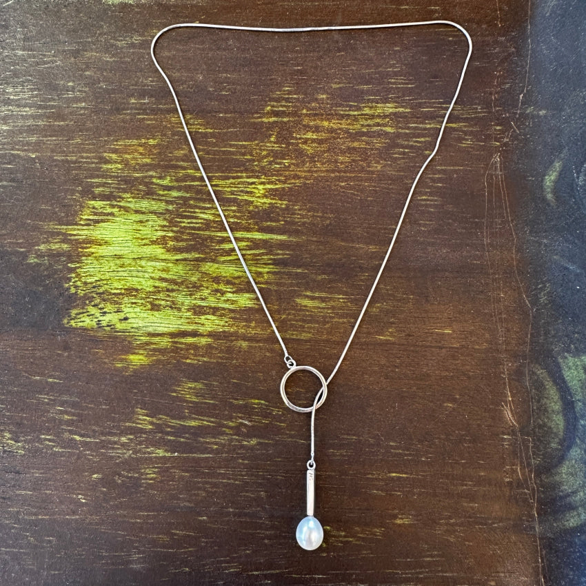 Sterling Silver & Freshwater Pearl Lariat Necklace Necklace