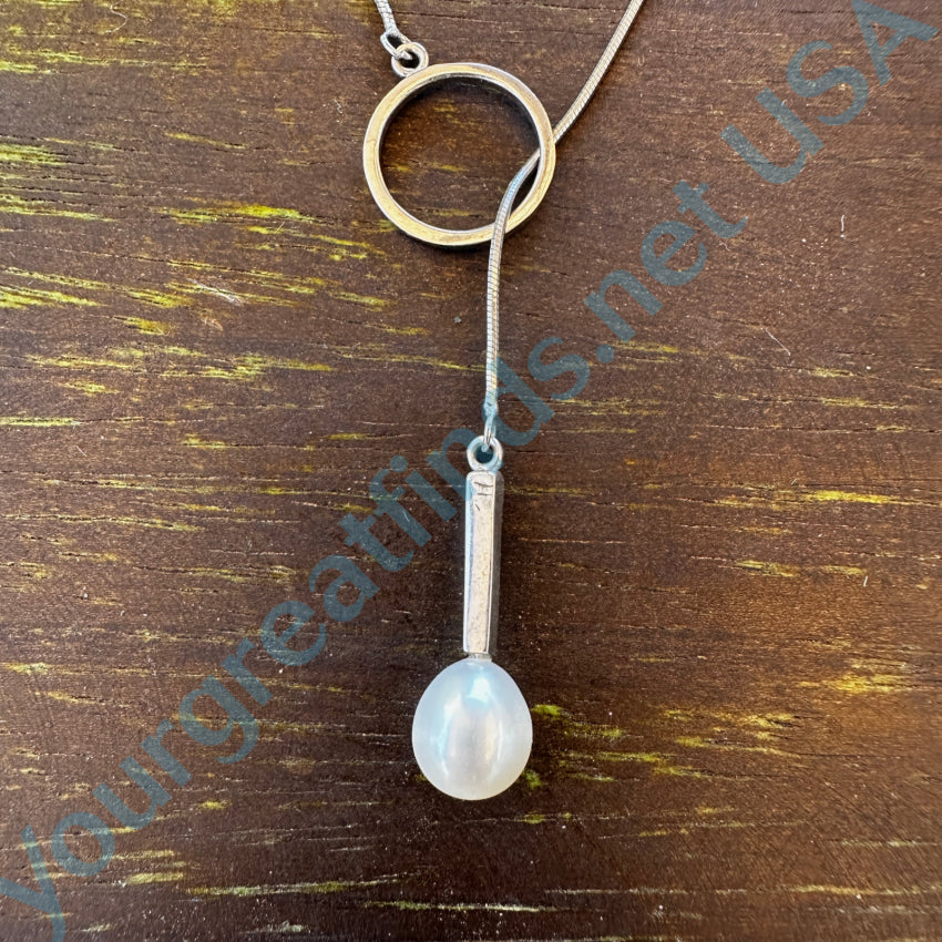 Sterling Silver & Freshwater Pearl Lariat Necklace Necklace