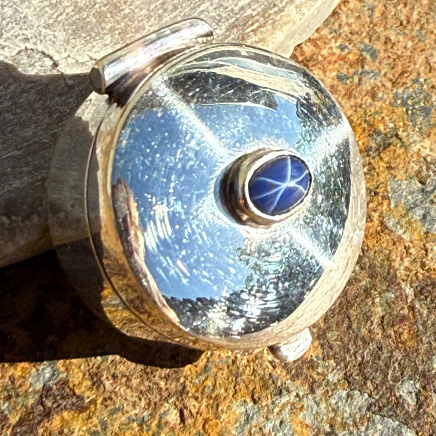 Sterling Silver & Genuine Star Sapphire Pillbox Pill Box pillbox