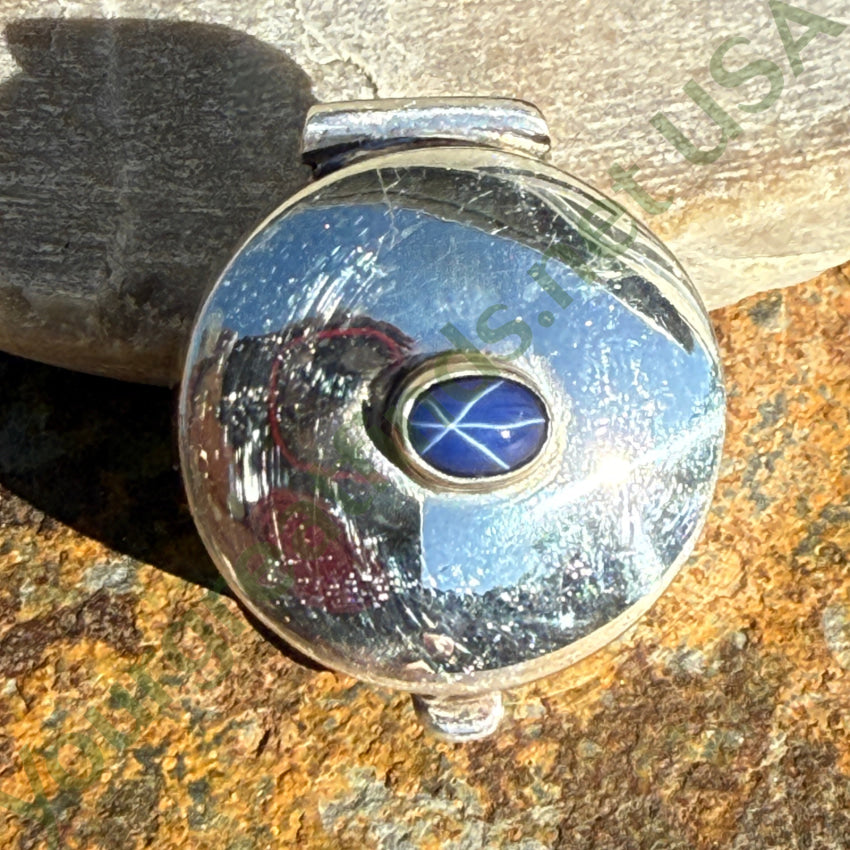 Sterling Silver & Genuine Star Sapphire Pillbox Pill Box pillbox