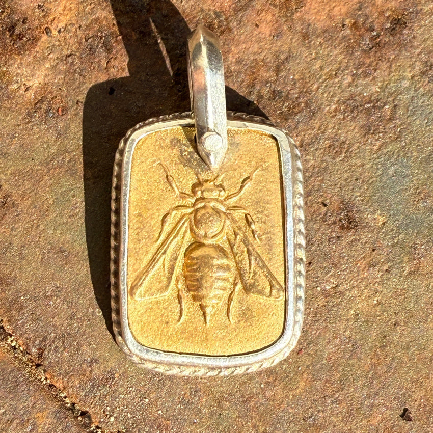 Sterling Silver & Gold Bee Pendant ring