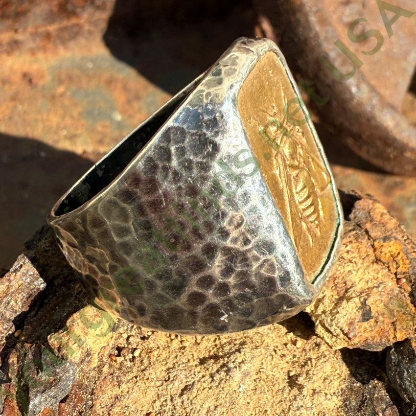 Sterling Silver & Gold Bee Signet Ring Size 11 ring