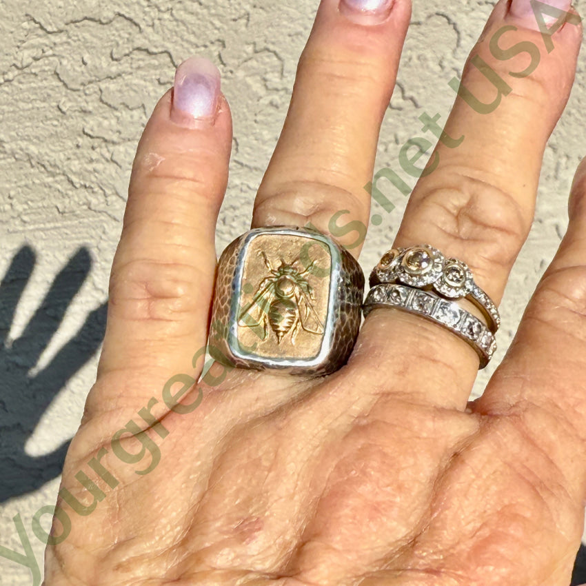 Sterling Silver & Gold Bee Signet Ring Size 11 ring