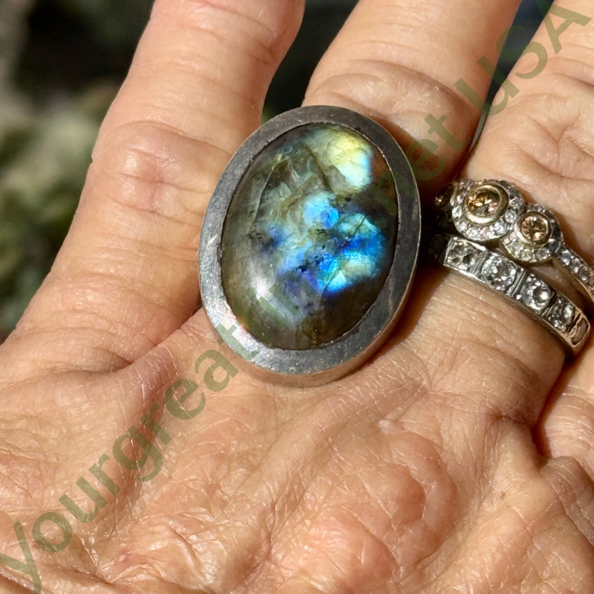 Sterling Silver & Gold Blue Labradorite Ring Size 9 ring