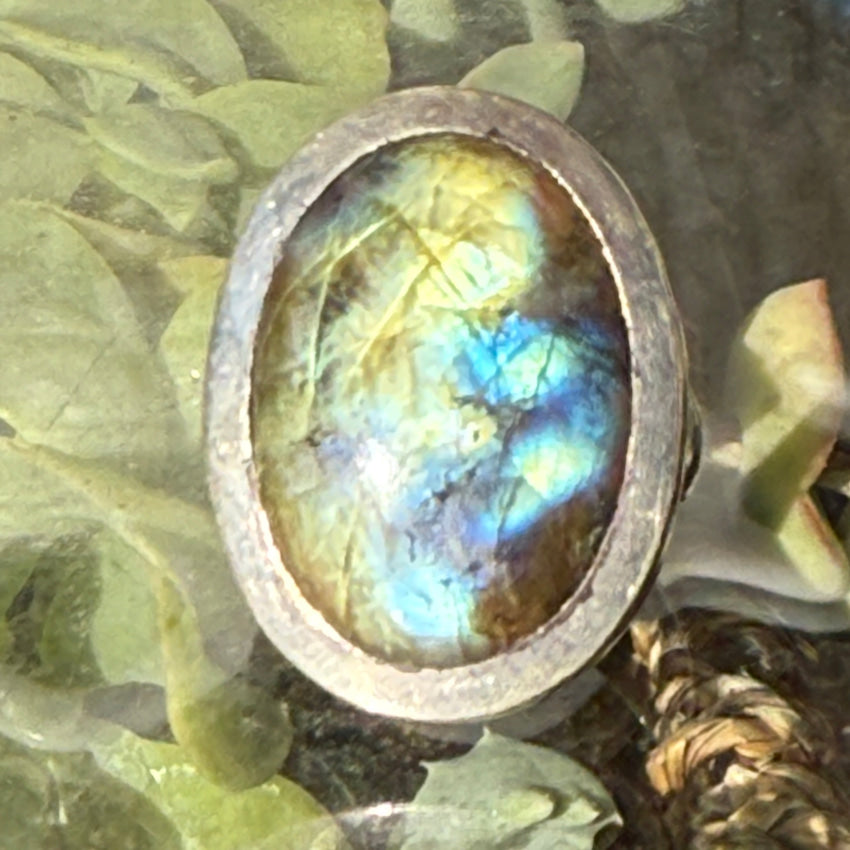Sterling Silver & Gold Blue Labradorite Ring Size 9 ring