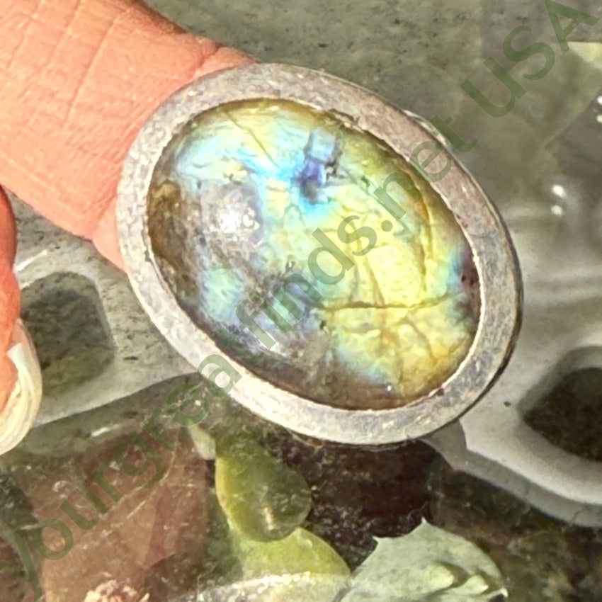 Sterling Silver & Gold Blue Labradorite Ring Size 9 ring