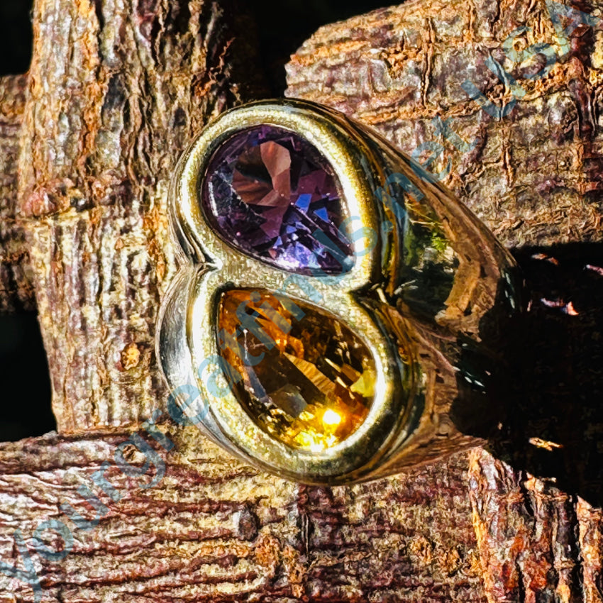 Sterling Silver & Gold Citrine Amethyst Ring Size 6