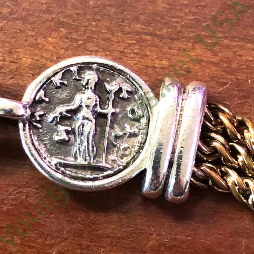 Sterling Silver & Gold Filled Chain Bracelet Coin At Clasp Bracelet