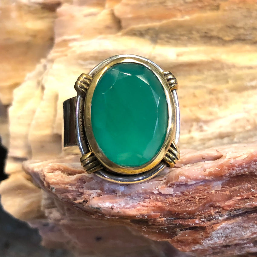 Sterling Silver &amp; Gold Filled Chrysoprase Ring Size 7
