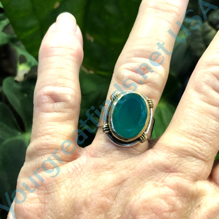 Sterling Silver &amp; Gold Filled Chrysoprase Ring Size 7